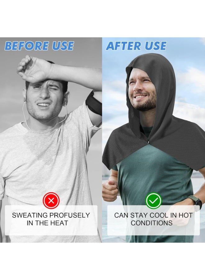SRLIWHITE Black UPF 50 Cooling Hoodie Towel for Men as Women, Instant Cooling Neck and Face Wrap, Quick-Dry Absorbent Sports Head Towel for Running, Yoga or Outdoor Activities (29 × 65 cm) - Image 4
